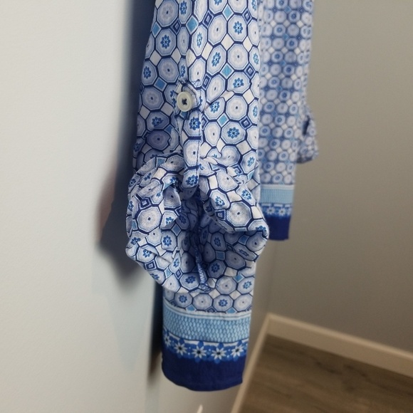 Van Heusen Blue Geometric roll tab Blouse - Picture 3 of 6